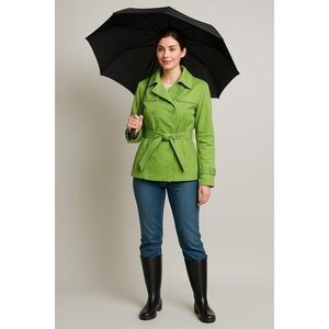 Talbots Petites Lime Green Trench Jacket 12P Belted Cotton Spring Coat Button-Up